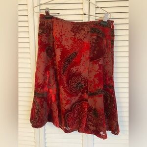 Vintage 90s Y2K Red Velvet Floral Burnout Skirt Whimsigoth Gypsy Fairy Grunge